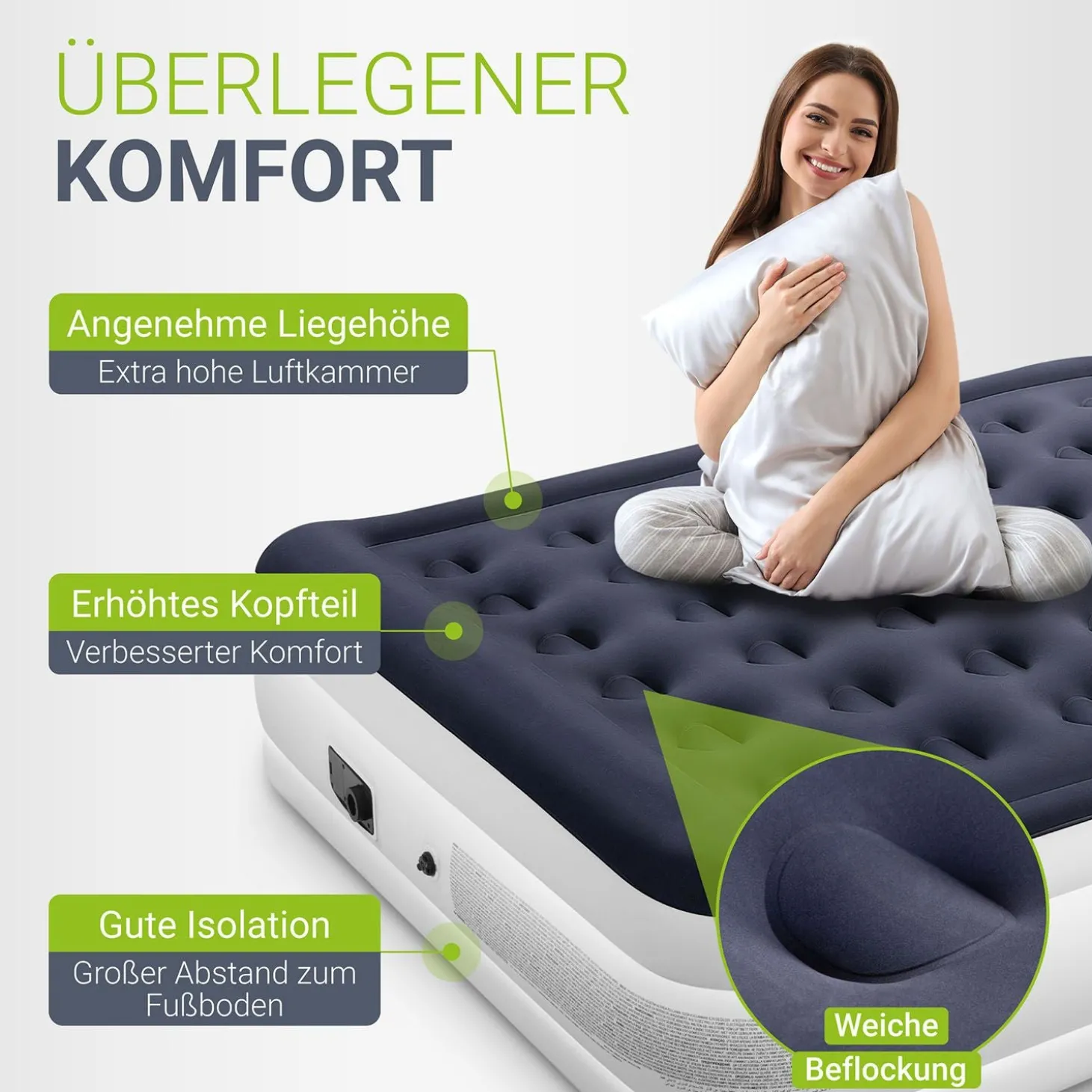 Selbstaufblasende Luftmatratze Sapri Bequemes Luftbett zum Camping oder für 1-2 Gäste