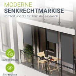 Senkrechtmarkise Barbados 100 x 310 cm - grau Sonnen- & Sichtschutz höhenverstellbar, ohne Bohren, UV-beständig in 100x310cm - grau