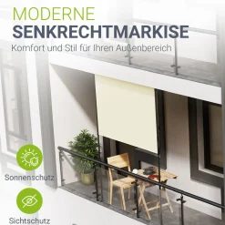 Senkrechtmarkise Barbados 120 x 310 cm - grau Sonnen- & Sichtschutz höhenverstellbar, ohne Bohren, UV-beständig