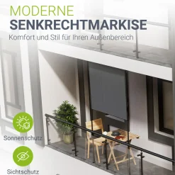 Senkrechtmarkise Barbados 120 x 310 cm - grau Sonnen- & Sichtschutz höhenverstellbar, ohne Bohren, UV-beständig