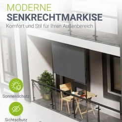 Senkrechtmarkise Barbados 150 x 310 cm - grau Sonnen- & Sichtschutz höhenverstellbar, ohne Bohren, UV-beständig