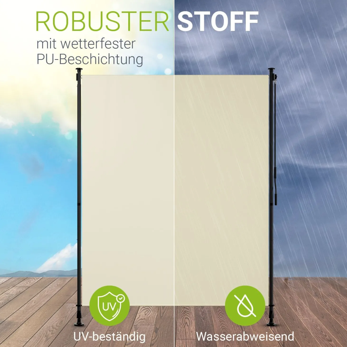 Senkrechtmarkise Barbados 200 x 310 cm - grau Sonnen- & Sichtschutz höhenverstellbar, ohne Bohren, UV-beständig