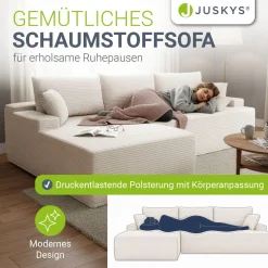 Sofa Coredo mit Cord Bezug & Dekokissen Gemütliche Couch mit Schaumstoff und Boxspringkern