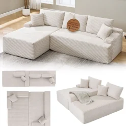Sofa Coredo mit Cord Bezug & Dekokissen Gemütliche Couch mit Schaumstoff und Boxspringkern