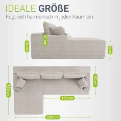 Sofa Coredo mit Cord Bezug & Dekokissen Gemütliche Couch mit Schaumstoff und Boxspringkern