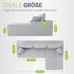 Sofa Coredo mit Cord Bezug & Dekokissen Gemütliche Couch mit Schaumstoff und Boxspringkern