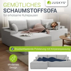 Sofa Coredo mit Cord Bezug & Dekokissen Gemütliche Couch mit Schaumstoff und Boxspringkern