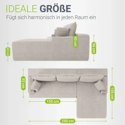 Sofa Coredo mit Cord Bezug & Dekokissen Gemütliche Couch mit Schaumstoff und Boxspringkern