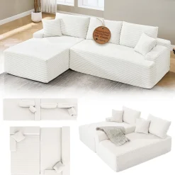 Sofa Coredo mit Cord Bezug & Dekokissen Gemütliche Couch mit Schaumstoff und Boxspringkern