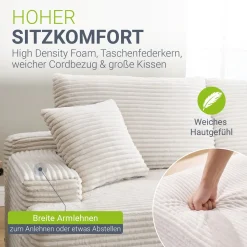 Sofa Coredo mit Cord Bezug & Dekokissen Gemütliche Couch mit Schaumstoff und Boxspringkern