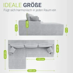 Sofa Coredo mit Cord Bezug & Dekokissen Gemütliche Couch mit Schaumstoff und Boxspringkern