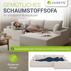 Sofa Coredo mit Cord Bezug & Dekokissen Gemütliche Couch mit Schaumstoff und Boxspringkern