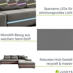 Sofa Davos mit LED Gemütliche Couch in L-Form mit Schlaffunktion