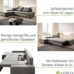 Sofa Davos mit LED Gemütliche Couch in L-Form mit Schlaffunktion