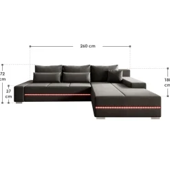 Sofa Davos mit LED Gemütliche Couch in L-Form mit Schlaffunktion