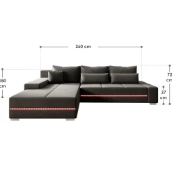 Sofa Davos mit LED Gemütliche Couch in L-Form mit Schlaffunktion