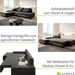 Sofa Davos mit LED Gemütliche Couch in L-Form mit Schlaffunktion