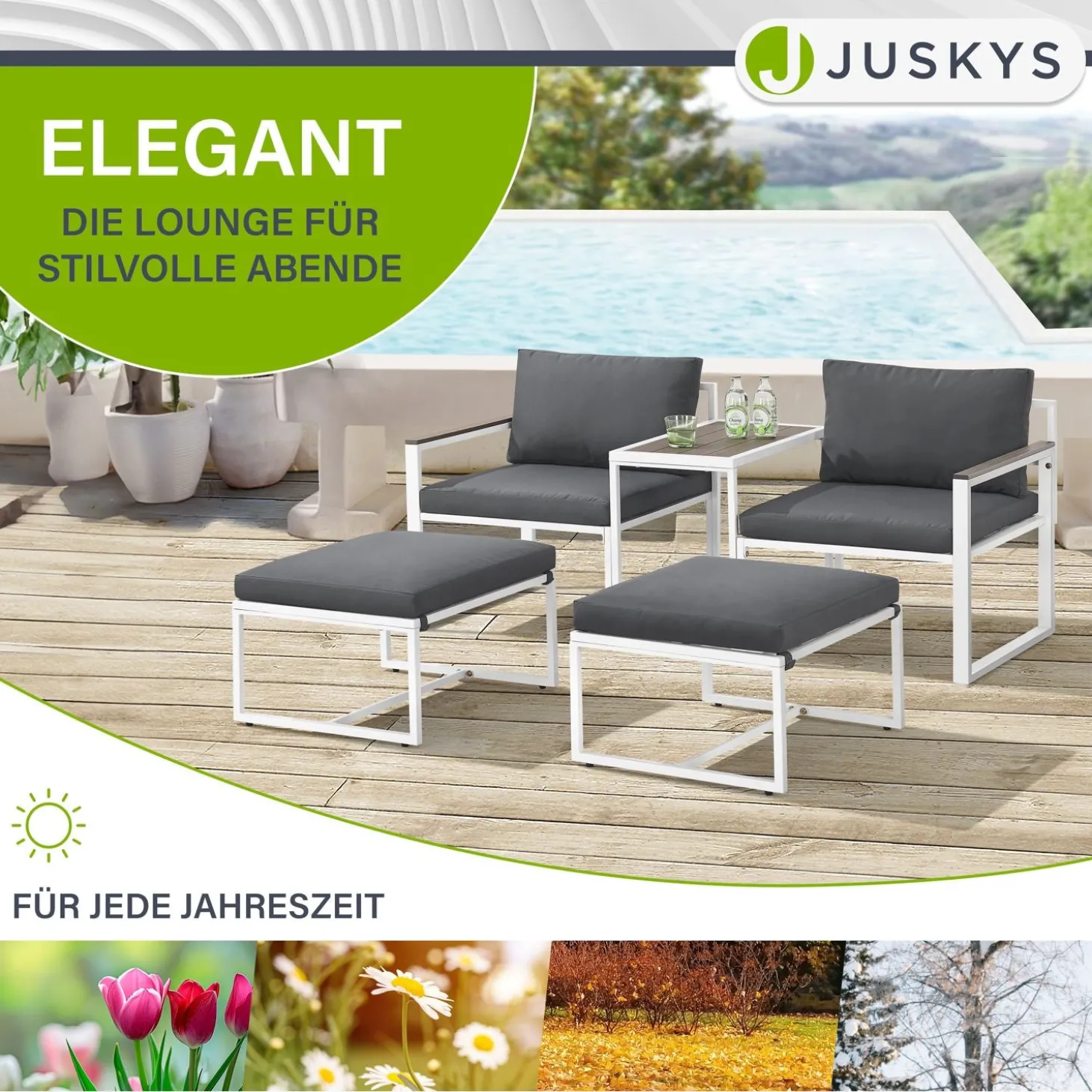 Sofa Gartenmöbel Set Bari Moderne Gartenlounge aus Metall & Polywood
