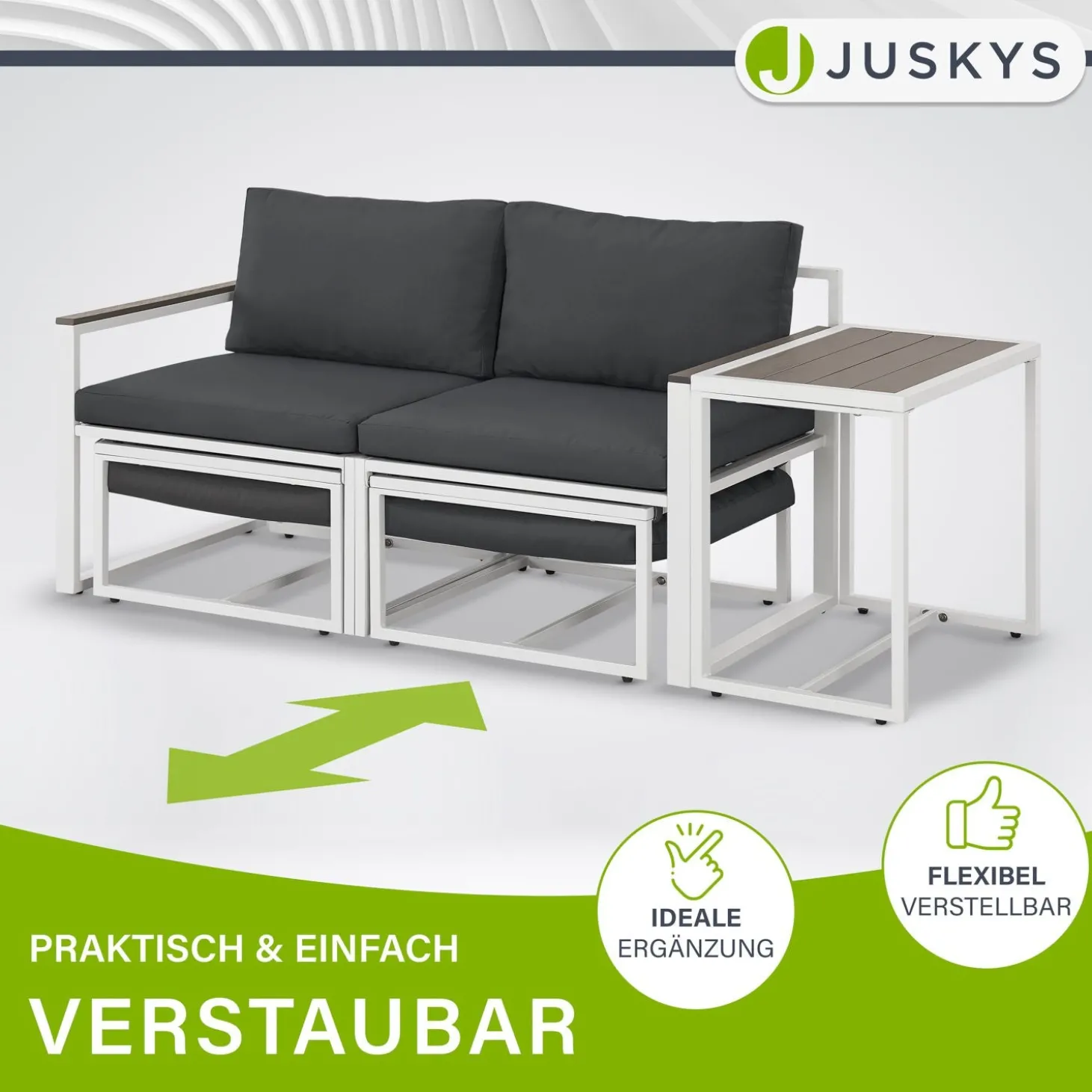Sofa Gartenmöbel Set Bari Moderne Gartenlounge aus Metall & Polywood