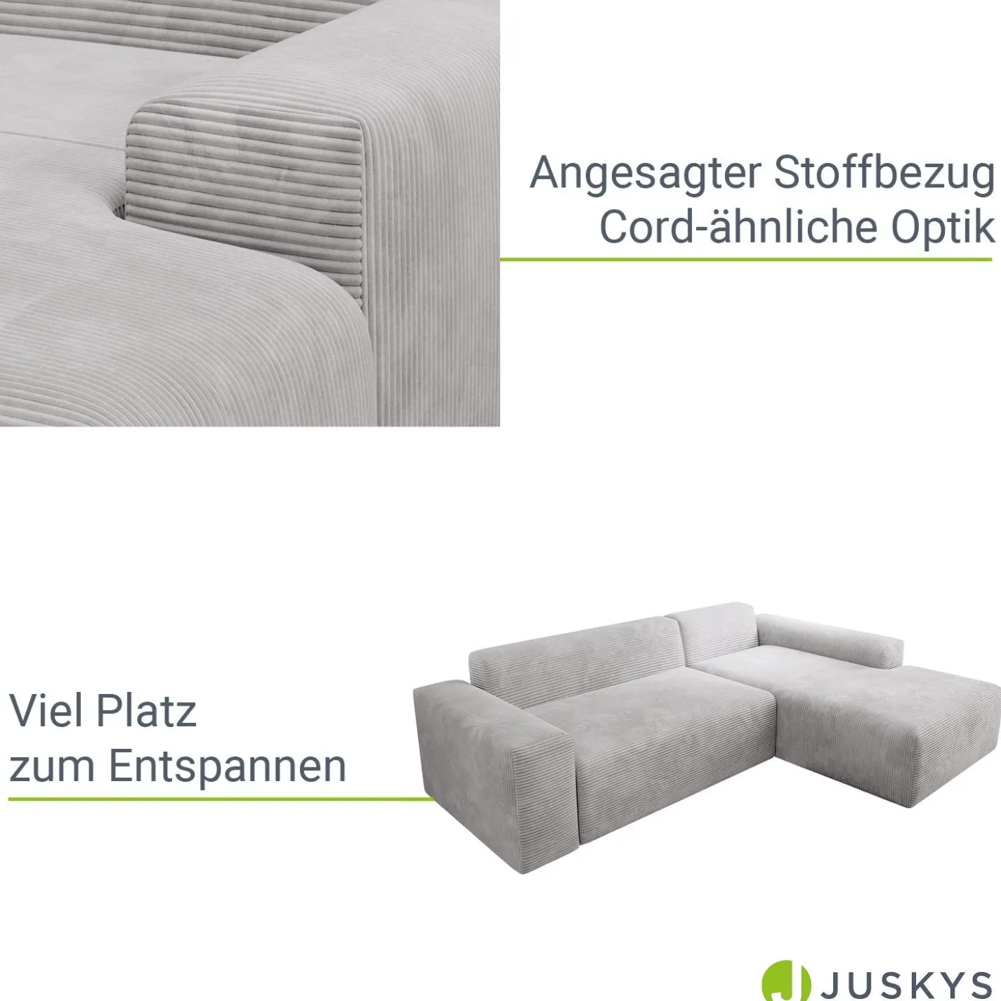 Sofa in L-Form Vals Gemütliche Couch in Cord-Optik