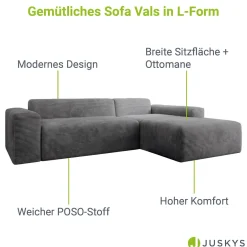 Sofa in L-Form Vals Gemütliche Couch in Cord-Optik