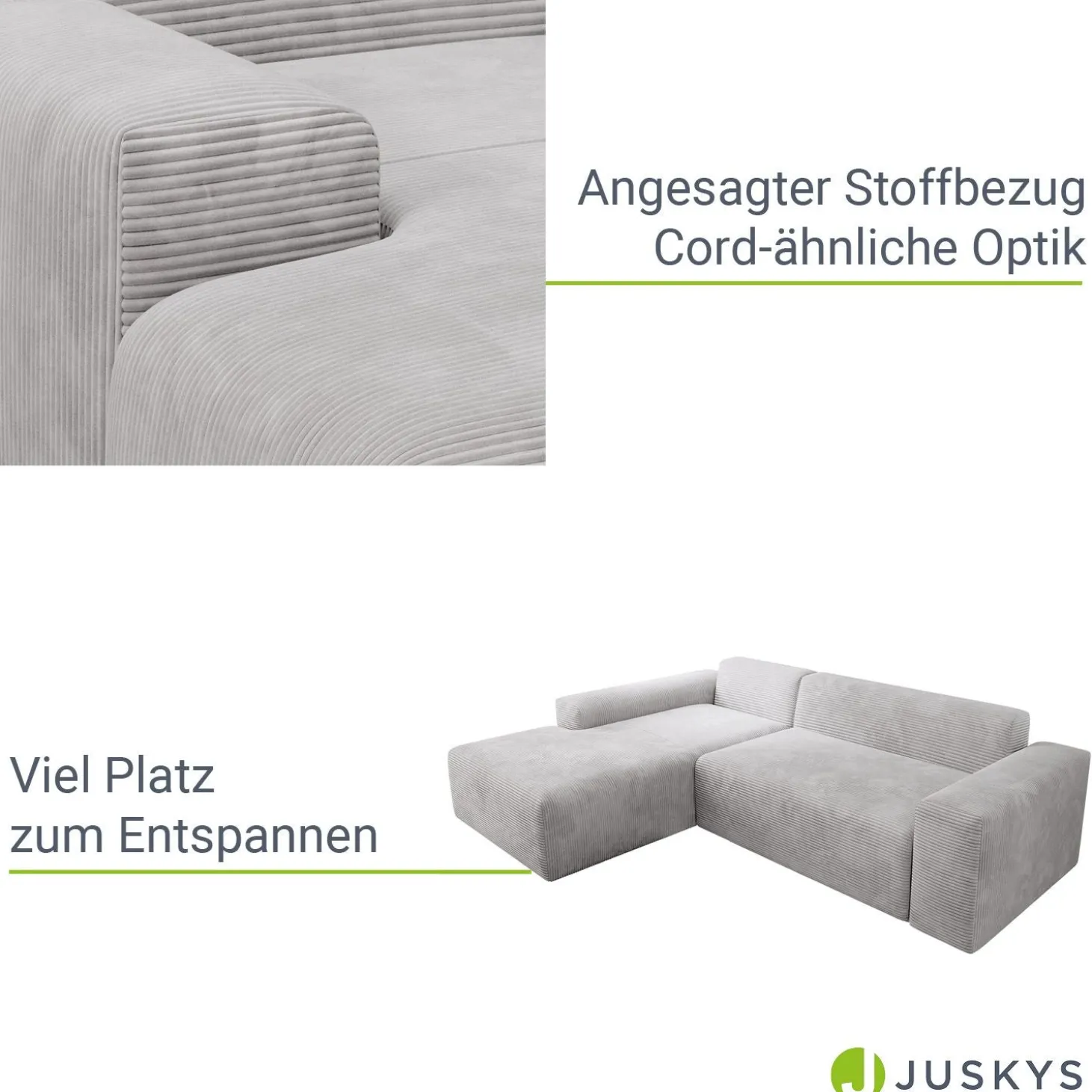 Sofa in L-Form Vals Gemütliche Couch in Cord-Optik
