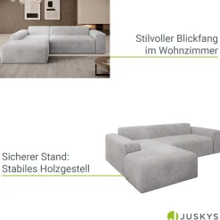 Sofa in L-Form Vals Gemütliche Couch in Cord-Optik
