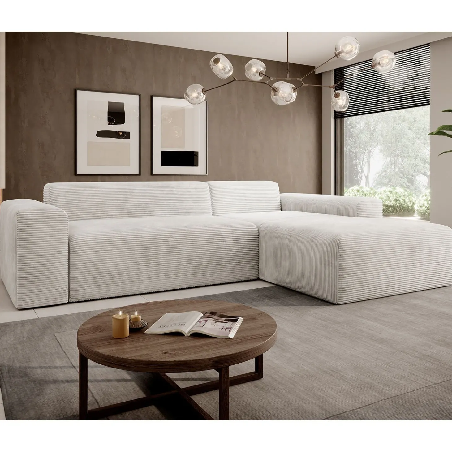 Sofa in L-Form Vals Gemütliche Couch in Cord-Optik