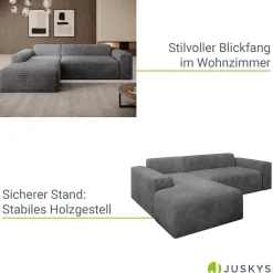 Sofa in L-Form Vals Gemütliche Couch in Cord-Optik