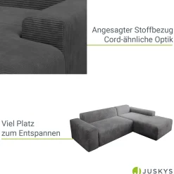 Sofa in L-Form Vals Gemütliche Couch in Cord-Optik