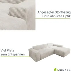 Sofa in L-Form Vals Gemütliche Couch in Cord-Optik
