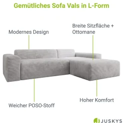 Sofa in L-Form Vals Gemütliche Couch in Cord-Optik