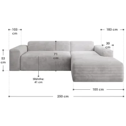 Sofa in L-Form Vals Gemütliche Couch in Cord-Optik