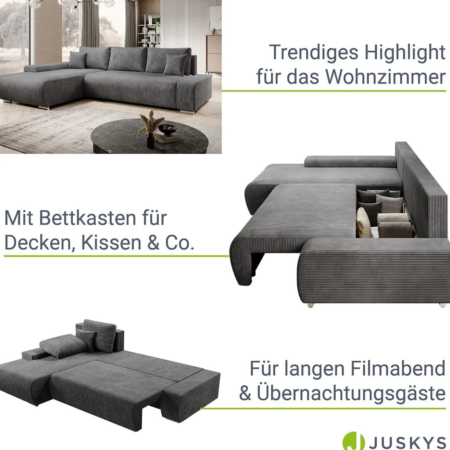 Sofa Iseo mit Schlaffunktion Trendige & bequeme Couch mit Cord-ähnlichem Stoff