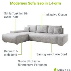 Sofa Iseo mit Schlaffunktion Trendige & bequeme Couch mit Cord-ähnlichem Stoff