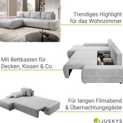 Sofa Iseo mit Schlaffunktion Trendige & bequeme Couch mit Cord-ähnlichem Stoff
