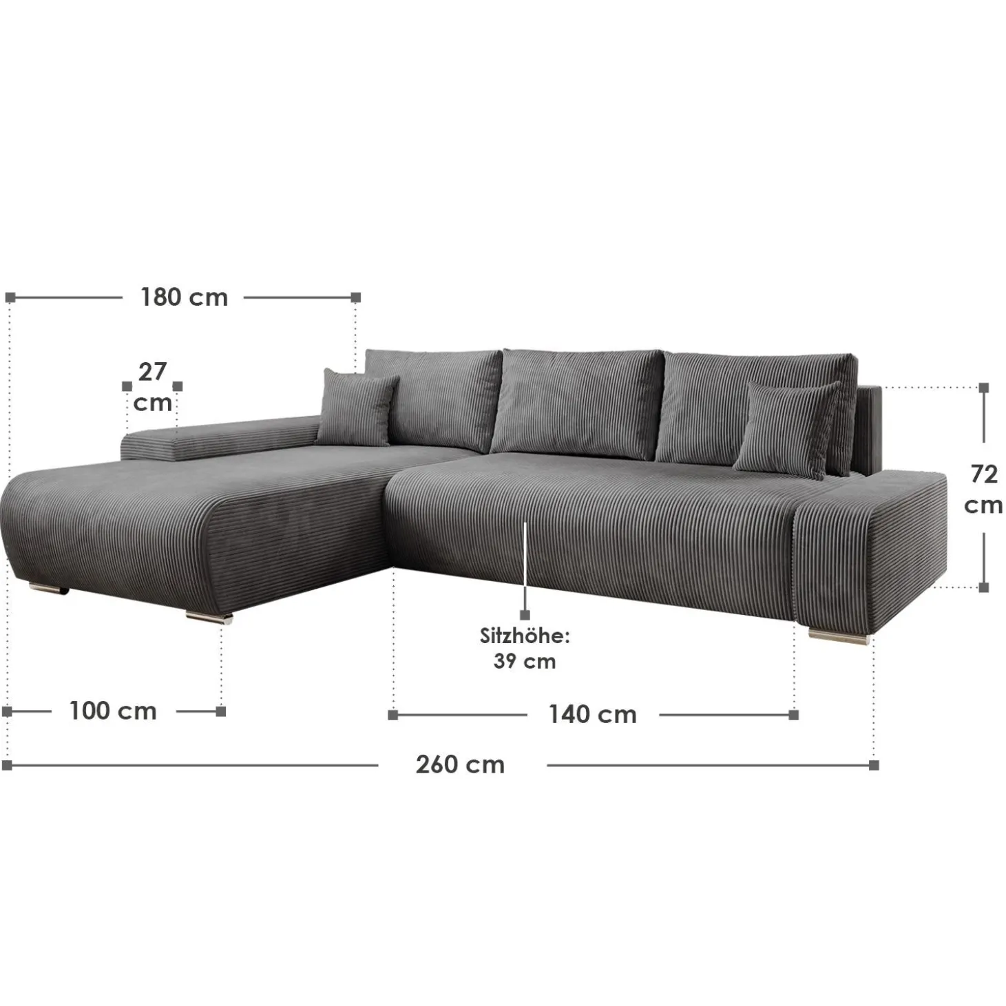 Sofa Iseo mit Schlaffunktion Trendige & bequeme Couch mit Cord-ähnlichem Stoff