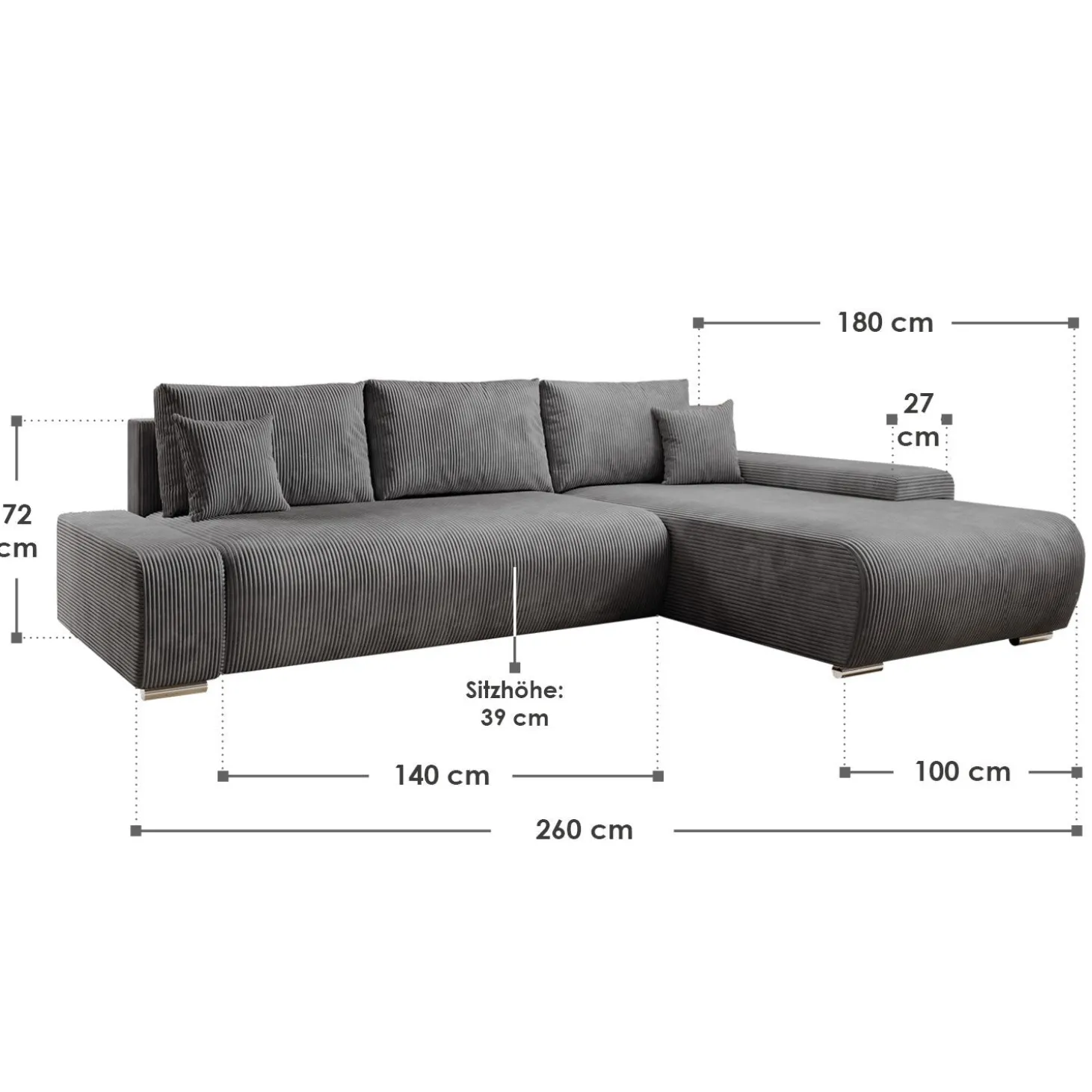 Sofa Iseo mit Schlaffunktion Trendige & bequeme Couch mit Cord-ähnlichem Stoff