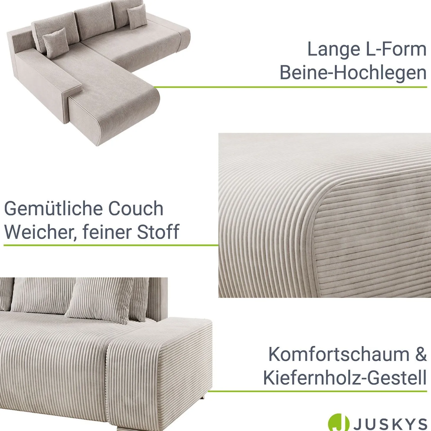 Sofa Iseo mit Schlaffunktion Trendige & bequeme Couch mit Cord-ähnlichem Stoff