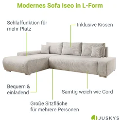 Sofa Iseo mit Schlaffunktion Trendige & bequeme Couch mit Cord-ähnlichem Stoff