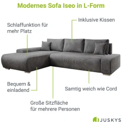 Sofa Iseo mit Schlaffunktion Trendige & bequeme Couch mit Cord-ähnlichem Stoff
