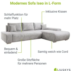 Sofa Iseo mit Schlaffunktion Trendige & bequeme Couch mit Cord-ähnlichem Stoff