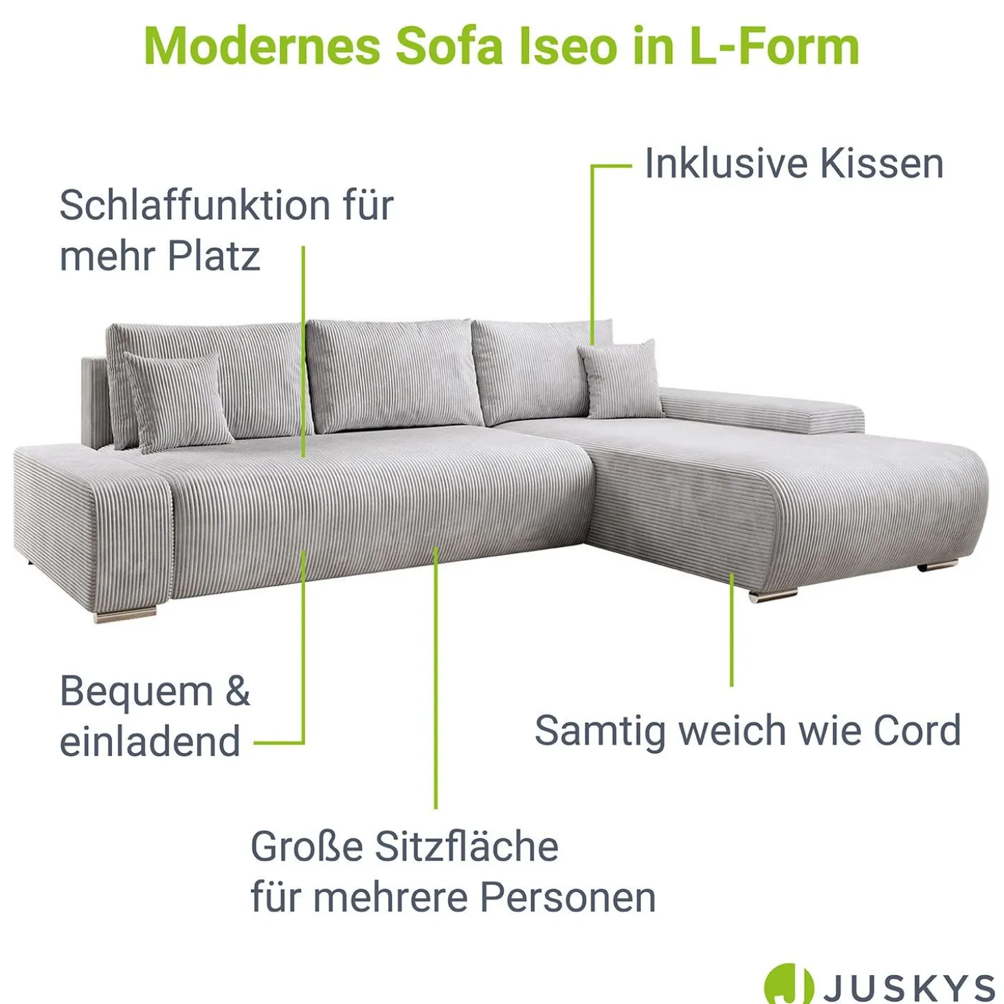 Sofa Iseo mit Schlaffunktion Trendige & bequeme Couch mit Cord-ähnlichem Stoff