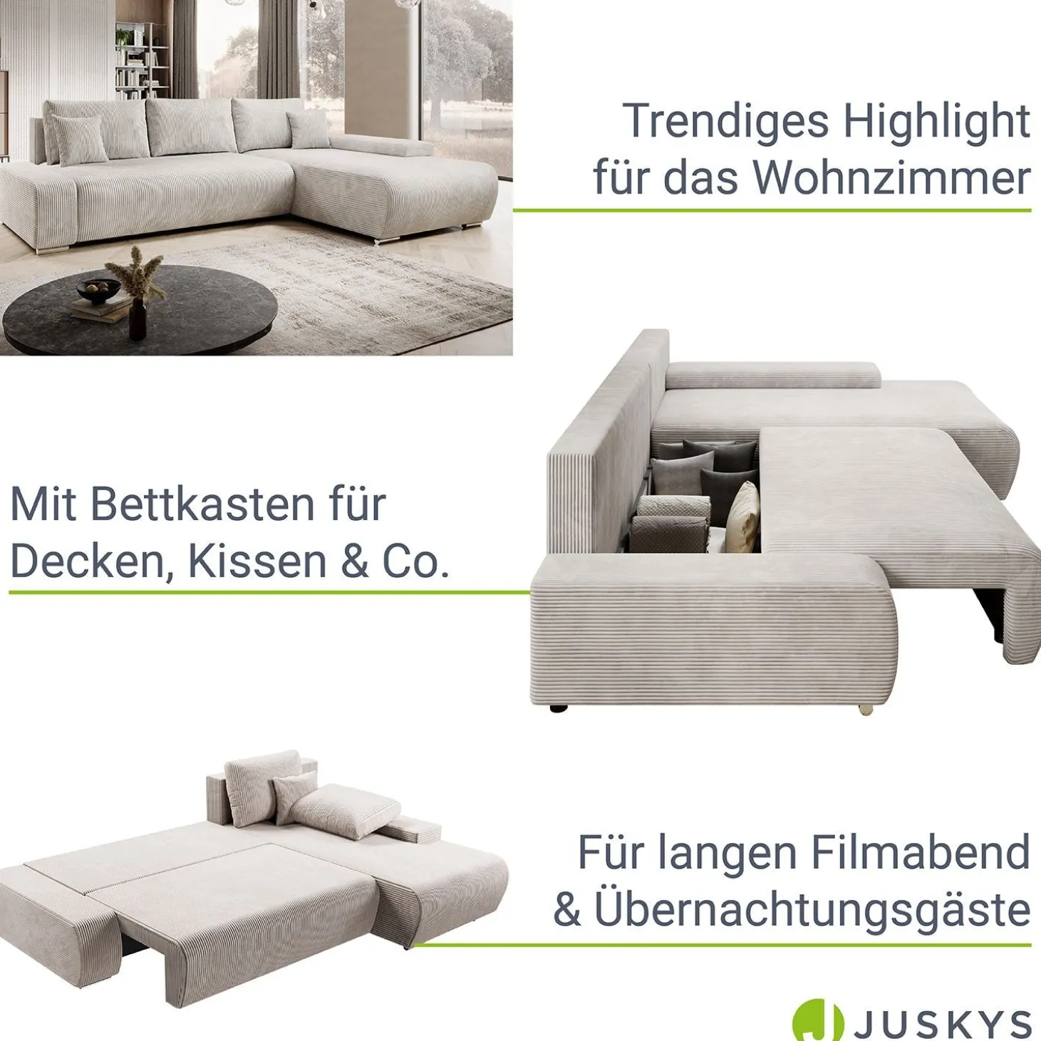 Sofa Iseo mit Schlaffunktion Trendige & bequeme Couch mit Cord-ähnlichem Stoff