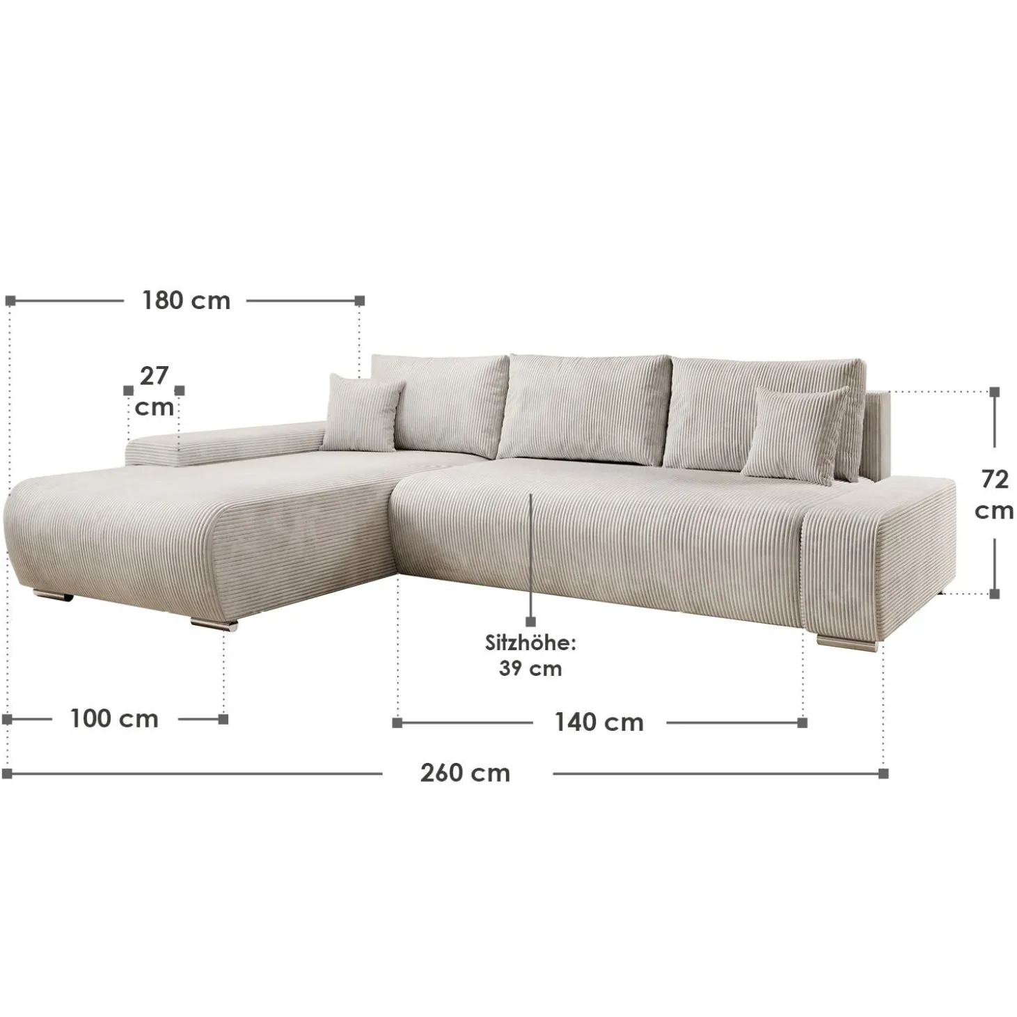 Sofa Iseo mit Schlaffunktion Trendige & bequeme Couch mit Cord-ähnlichem Stoff
