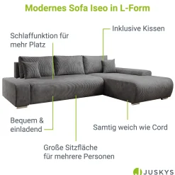 Sofa Iseo mit Schlaffunktion Trendige & bequeme Couch mit Cord-ähnlichem Stoff