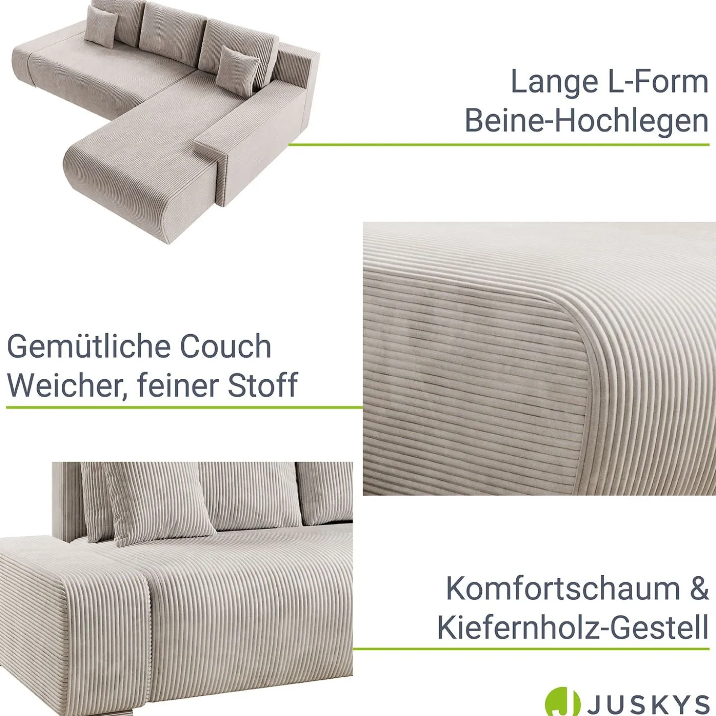 Sofa Iseo mit Schlaffunktion Trendige & bequeme Couch mit Cord-ähnlichem Stoff