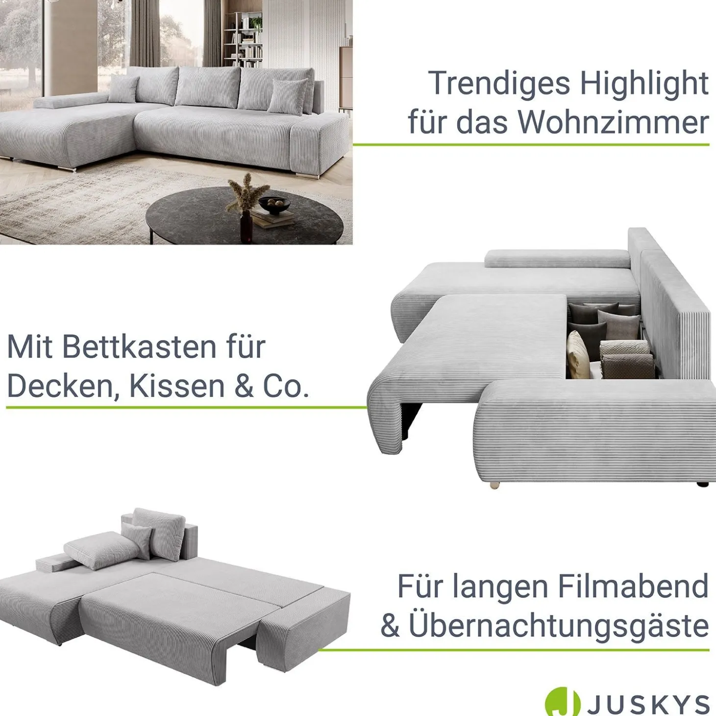Sofa Iseo mit Schlaffunktion Trendige & bequeme Couch mit Cord-ähnlichem Stoff