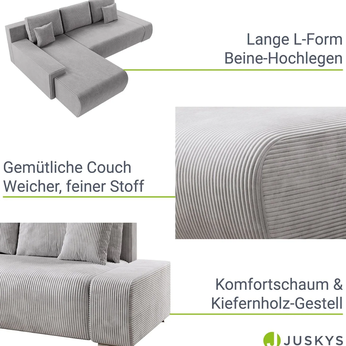 Sofa Iseo mit Schlaffunktion Trendige & bequeme Couch mit Cord-ähnlichem Stoff