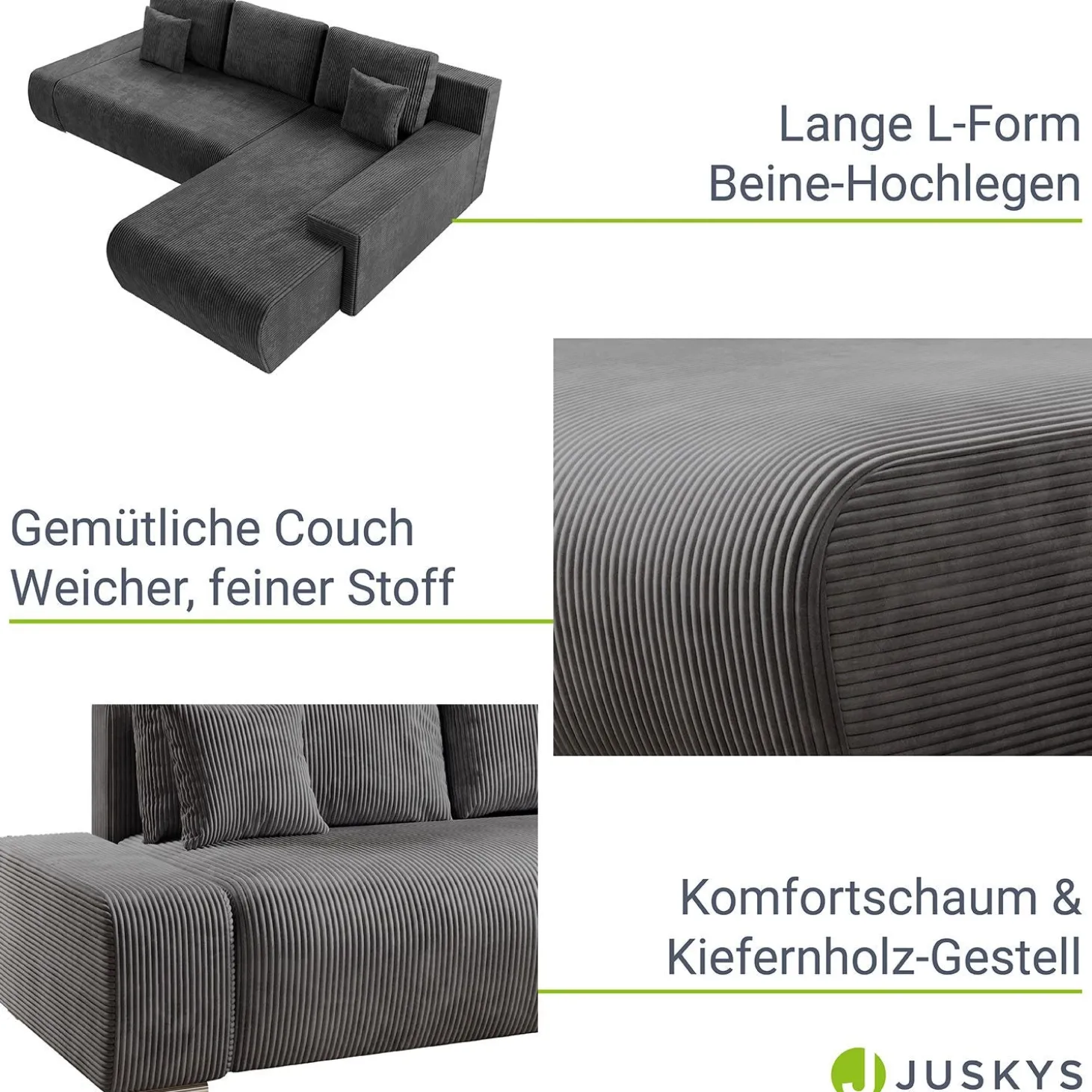 Sofa Iseo mit Schlaffunktion Trendige & bequeme Couch mit Cord-ähnlichem Stoff
